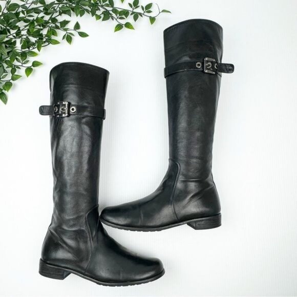 Stuart Weitzman Black Knee High buckle detail riding Boot 8.5 - Picture 7 of 12